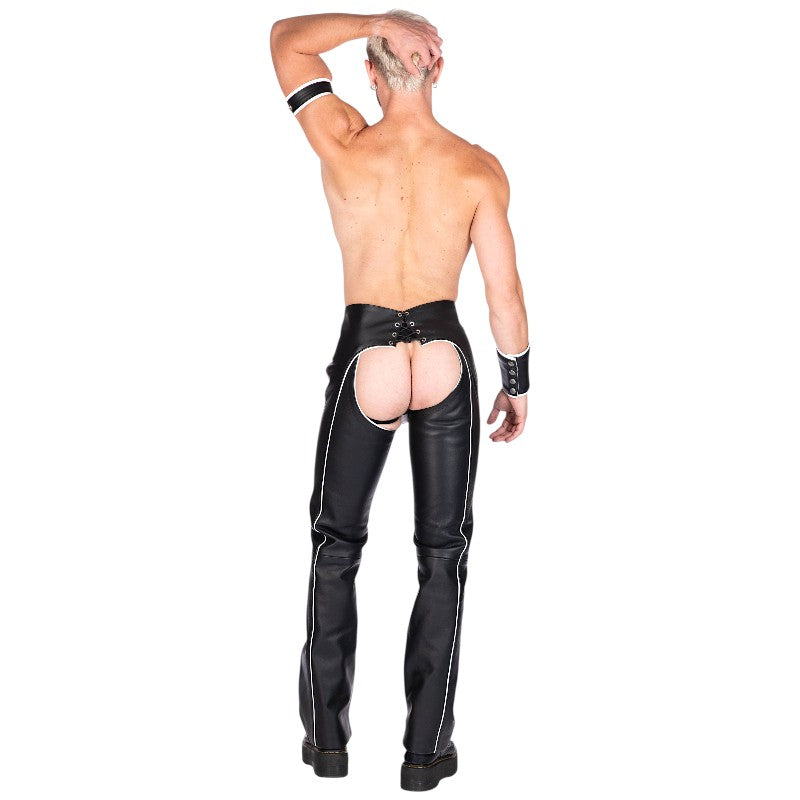 Liberation-X Full Length Leather Chaps Black With White Piping