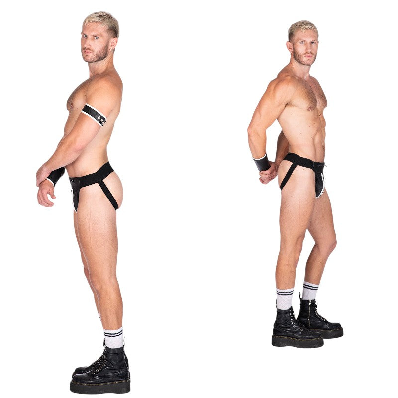 Double Stripe Leather Jock Black-White
