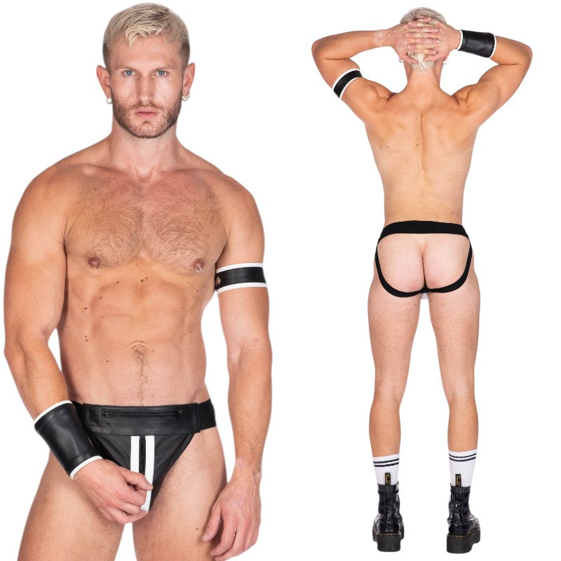 Double Stripe Leather Jock Black-White