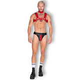 Double Stripe Leather Jock Black-Red