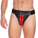 Double Stripe Leather Jock Black-Red