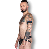 Leather Bicep Strap Blue Trim