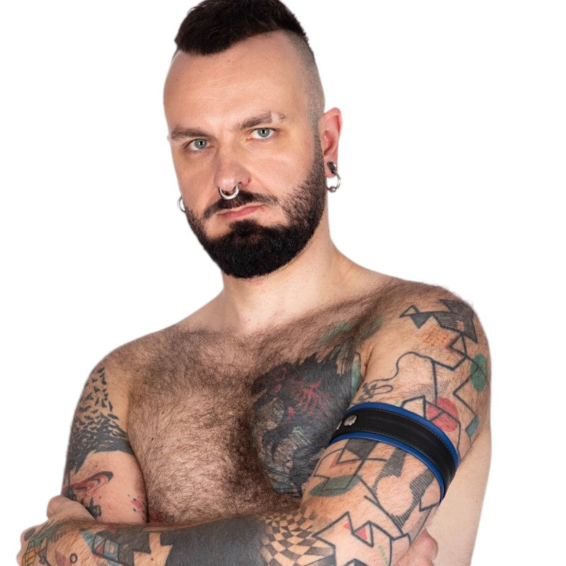 Leather Bicep Strap Blue Trim