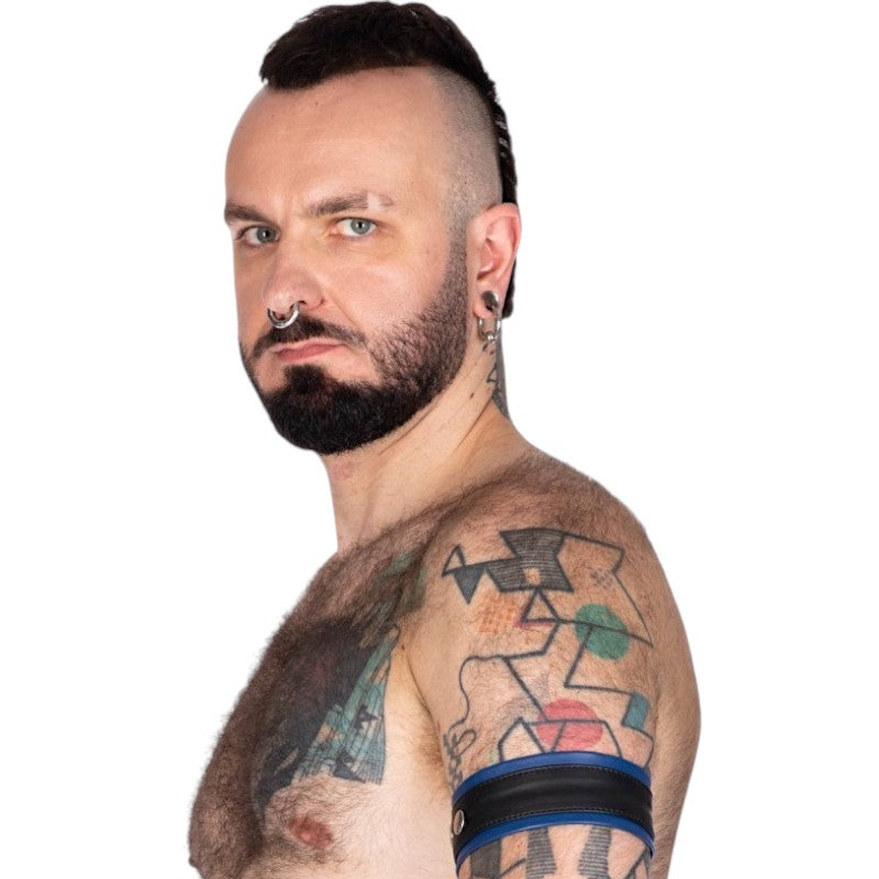 Leather Bicep Strap Blue Trim