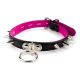 17mm Lrg Collar w/ Spikes & Ring- Suede Lined BLK/PNK