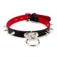 17mm Lrg Collar W/ Spikes & Ring- Suede Lined BLK/RED